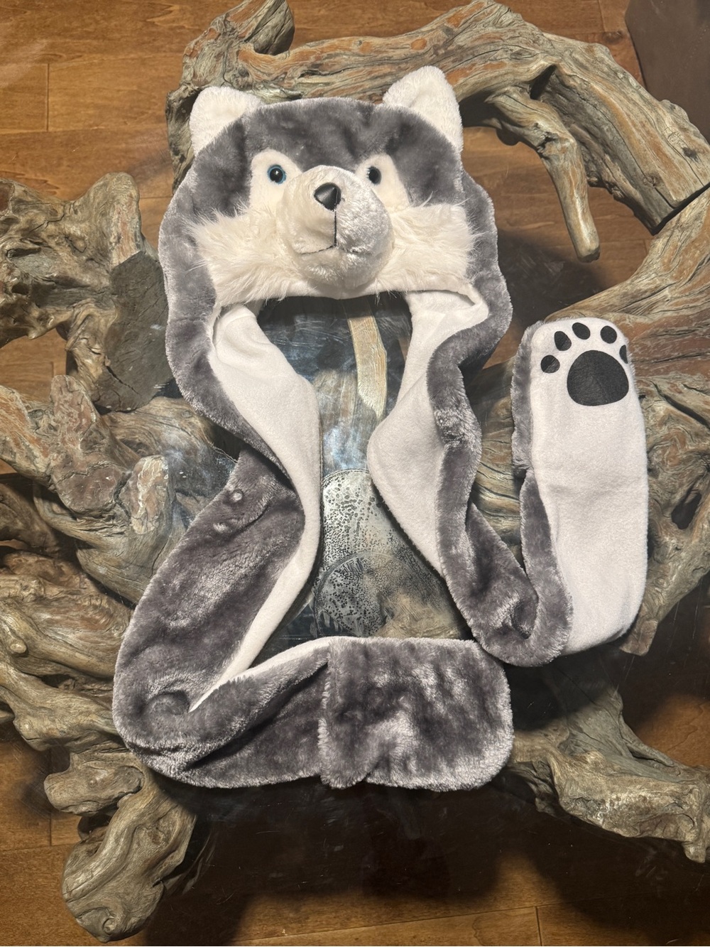 Plush Husky Beanie Hat Scarf with Paw Mitt Gloves